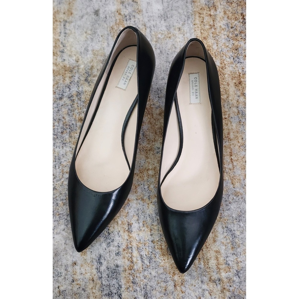 Cole Haan Women's Grand.OS Vesta Black Leather Kitten Heels Pumps Size 8.5 B
